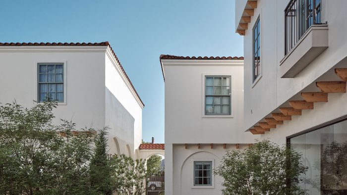 a large white building with a large window
